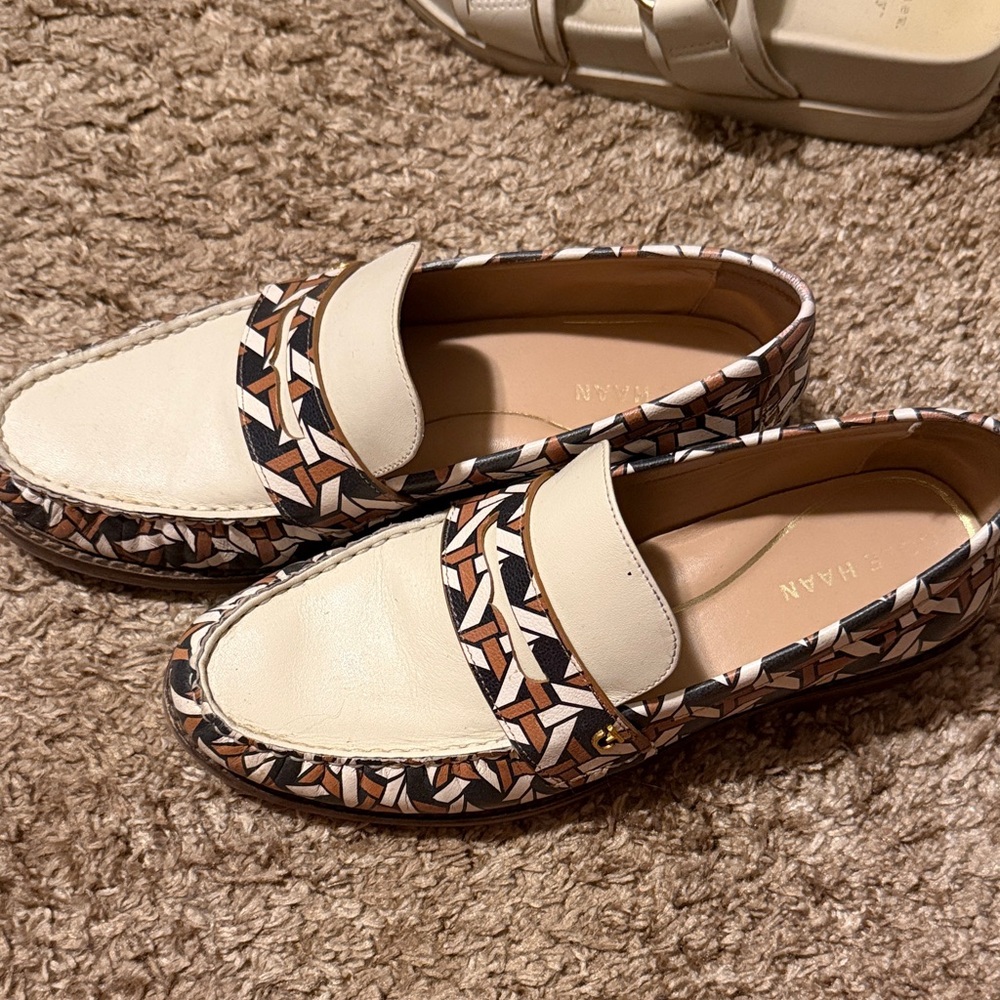 Cole Haan Geometric Cream and Brown Loafers